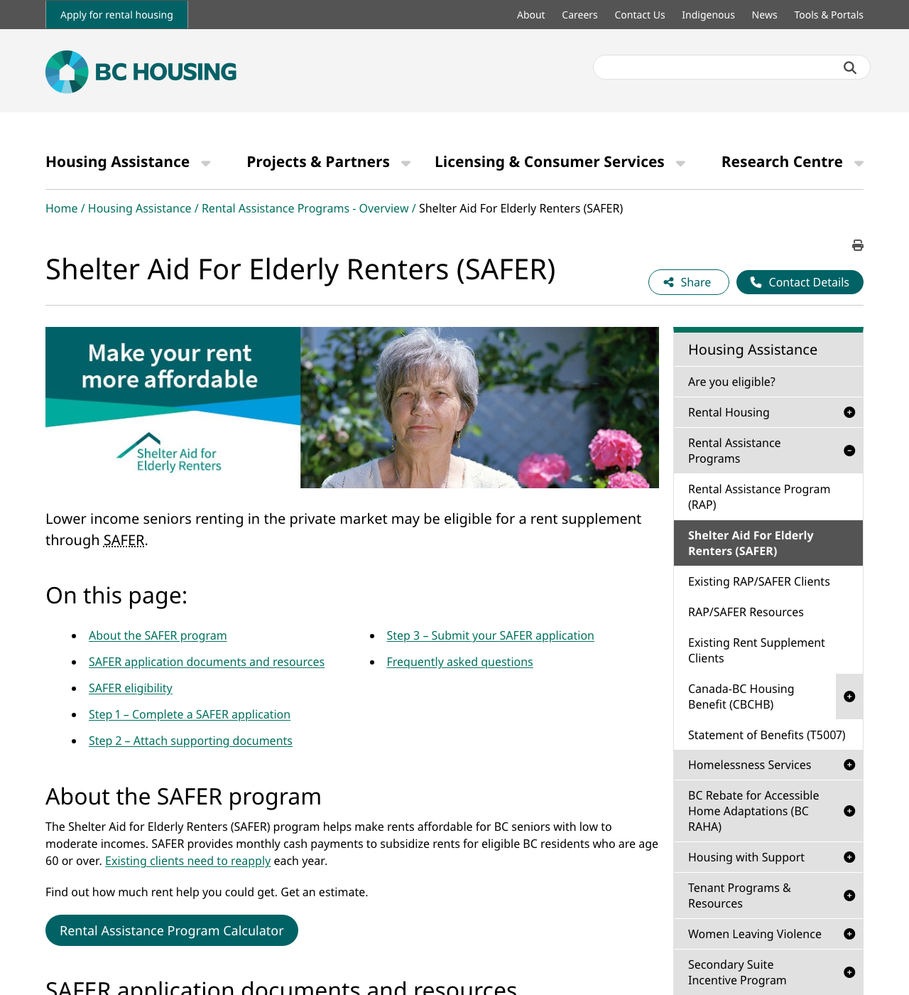 Shelter Aid For Elderly Renters (SAFER) — official application page