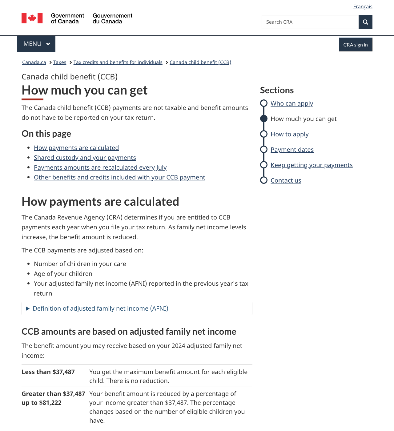 Canada Child Benefit (CCB) — official application page