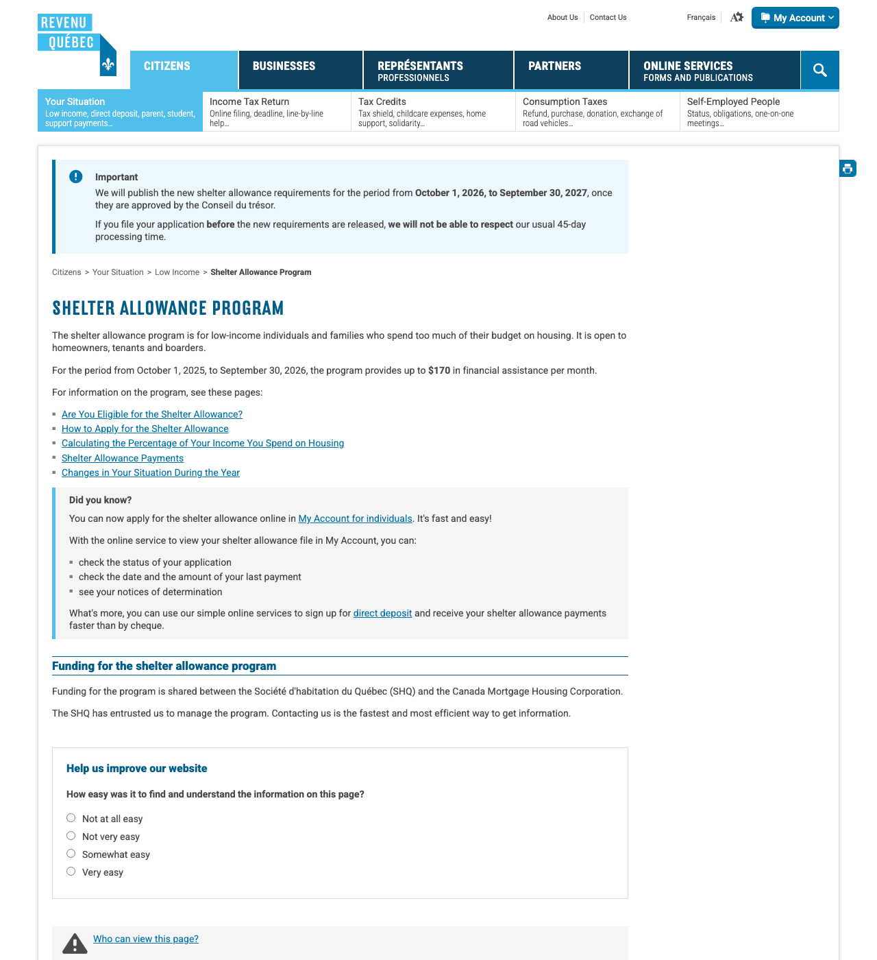 Shelter Allowance Program (Allocation-logement) — official application page